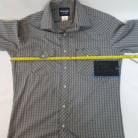Wrangler Pearl Snap Blue Gray Plaid Long Sleeve We - Picture 7 of 10